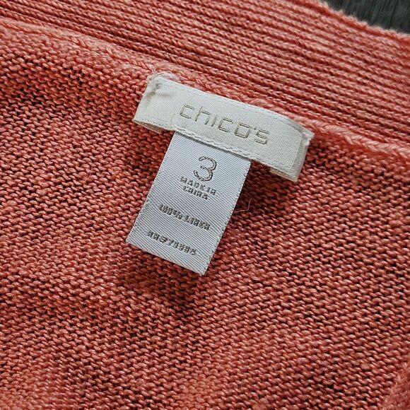 Chico's Salmon Ombre Linen Open Front Cardigan Sweater 3/4 Roll Tab Sleeve Large - Picture 3 of 7